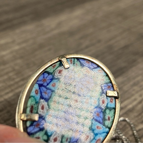 Vintage Murano Millefiori Floral Glass Oval 800 Silver Pendant - Picture 4 of 7